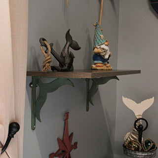 Set of 2 Cast Iron Verdigris Whale Tail Wall Bracket Shelf Decor