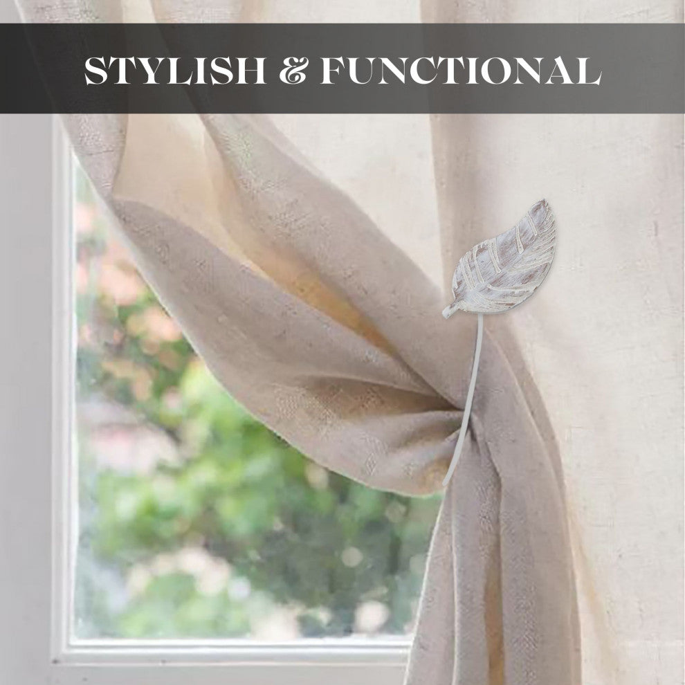 Magnetic Wooden Leaf Curtain Tiebacks, White, Pack of 2