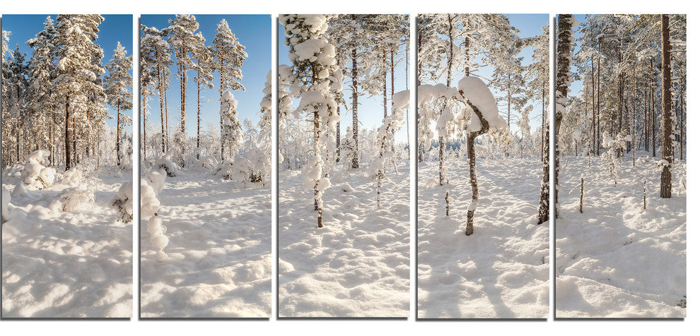 Winter Snow Covered Wood, Landscape Canvas Art Print, 60"x28", 5 Panels