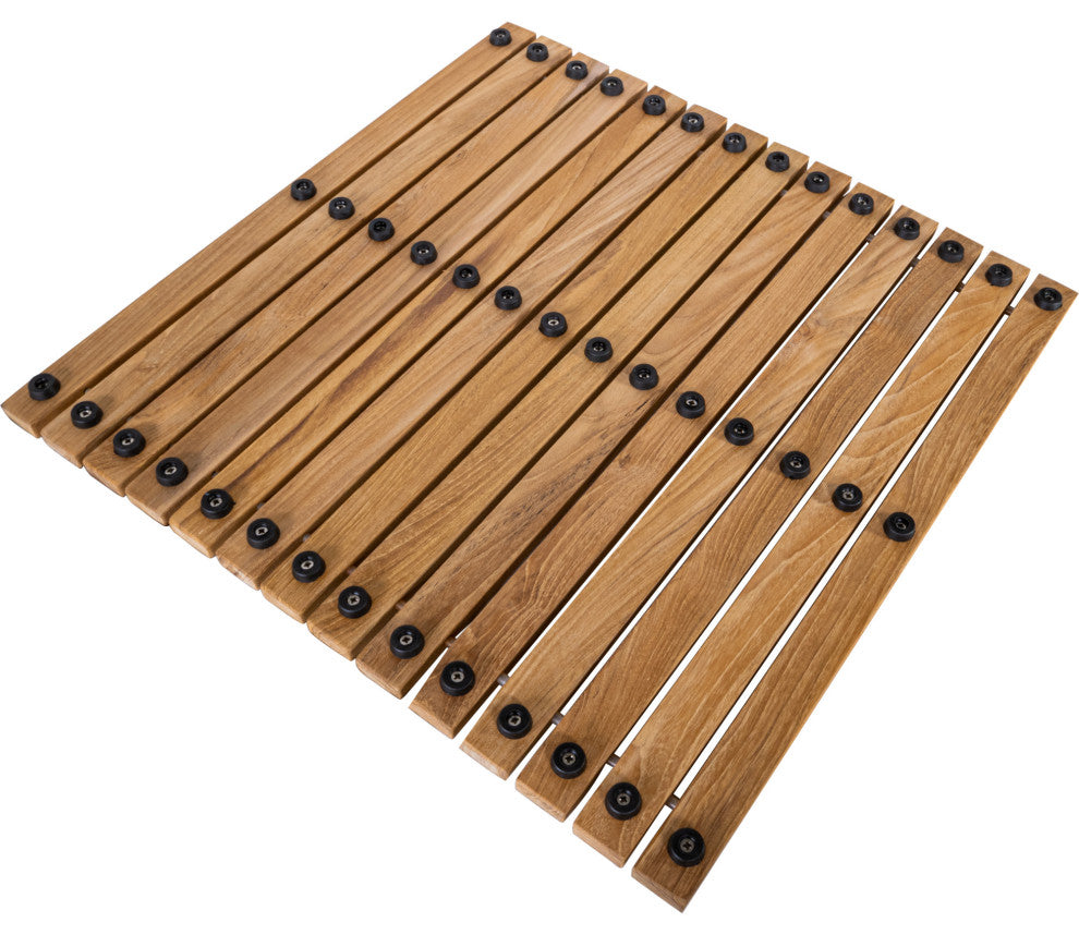 Nordic Style Natural Teak Shower and Bath String Mat 19.6"³x19.6"³