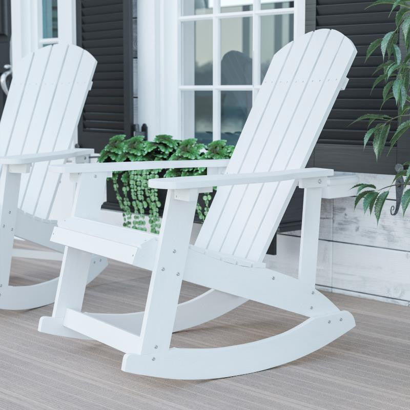 Savannah All-Weather Poly Resin Wood Adirondack Rocking Chair, White