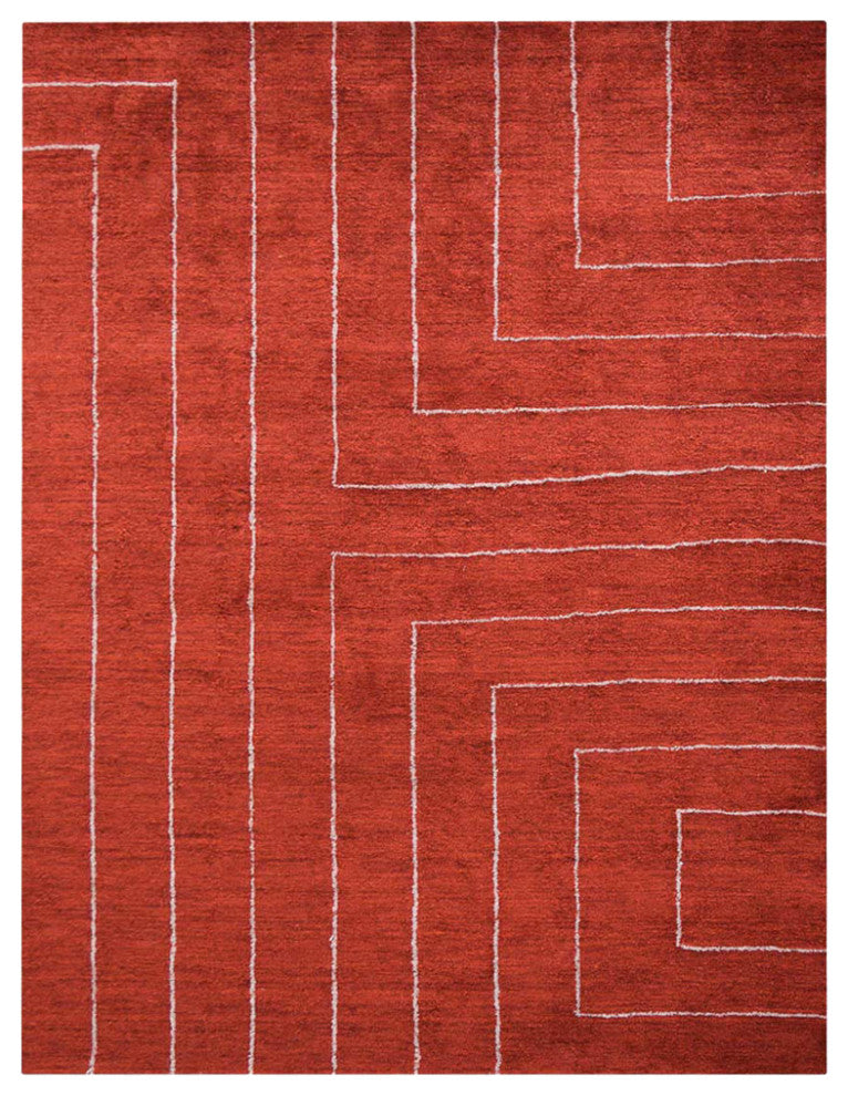 HAND KNOTTED LOOM SILK ECO-FRIENDLY RUG-6'x9',Rectangle,Red Beige,Geometric