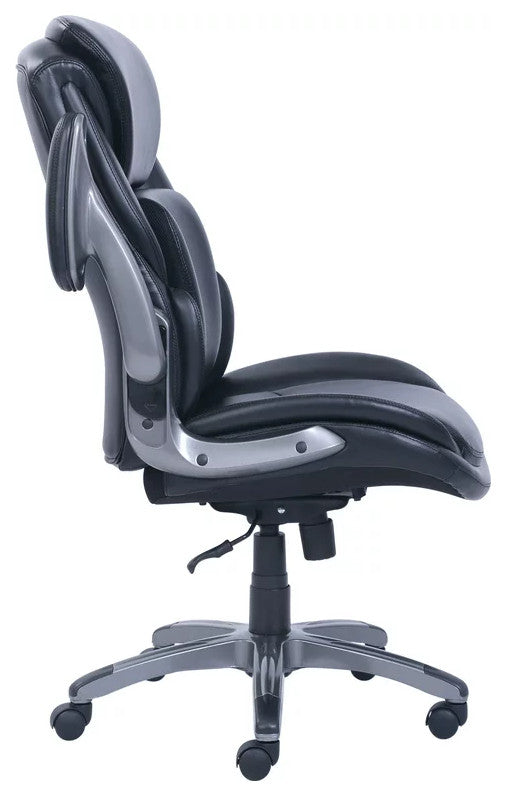 Modern Swivel Office Chair, Padded Faux Leather Seat With Adjustable Arms, Black