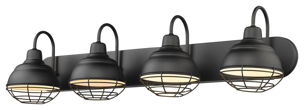 4-Light 36.25" Matte Black Neo-Industrial, Vanity Light