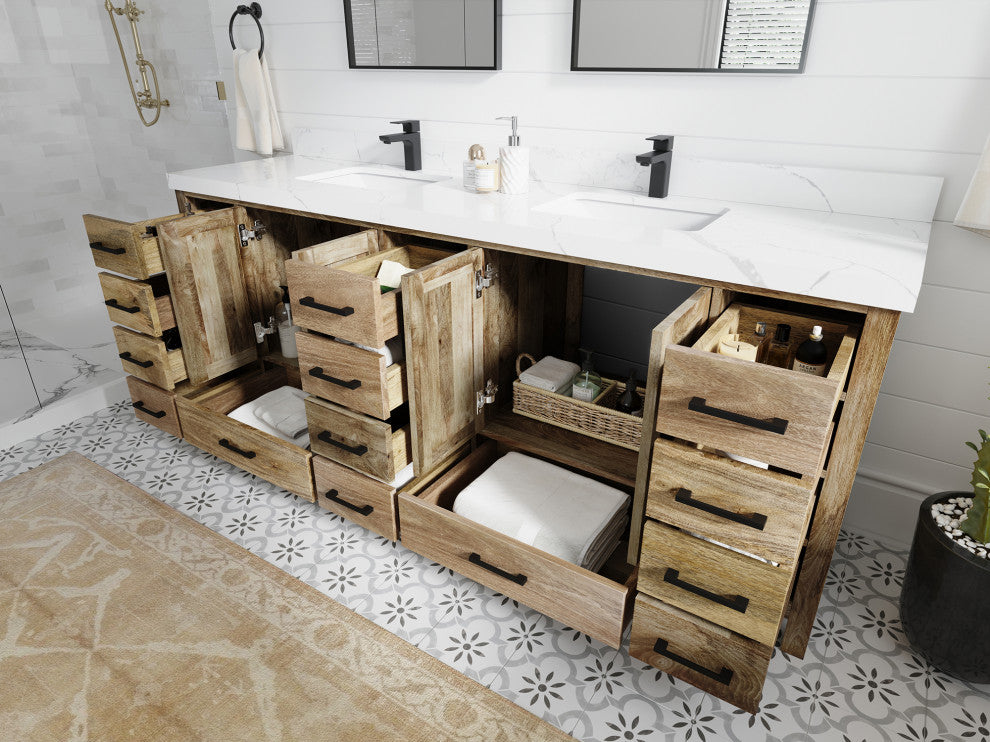 Malibu Mango 84 Double Sink Bath Vanity in Natural 2" Carrara Quartz