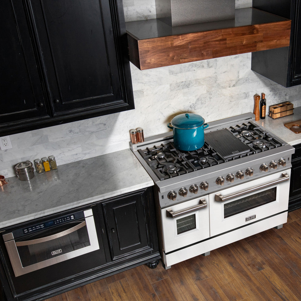 ZLINE 48 Dual Fuel Range With Griddle and White Matte Door