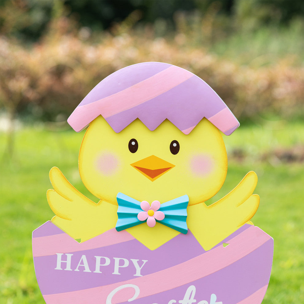 24"H Easter Metal Chick Egg Yard Stake