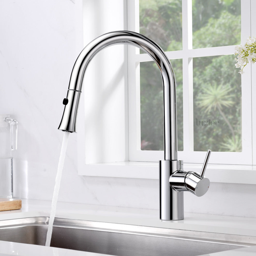 Luxier KTS11-T Single-Handle Pull-Down Sprayer Kitchen Faucet, Chrome