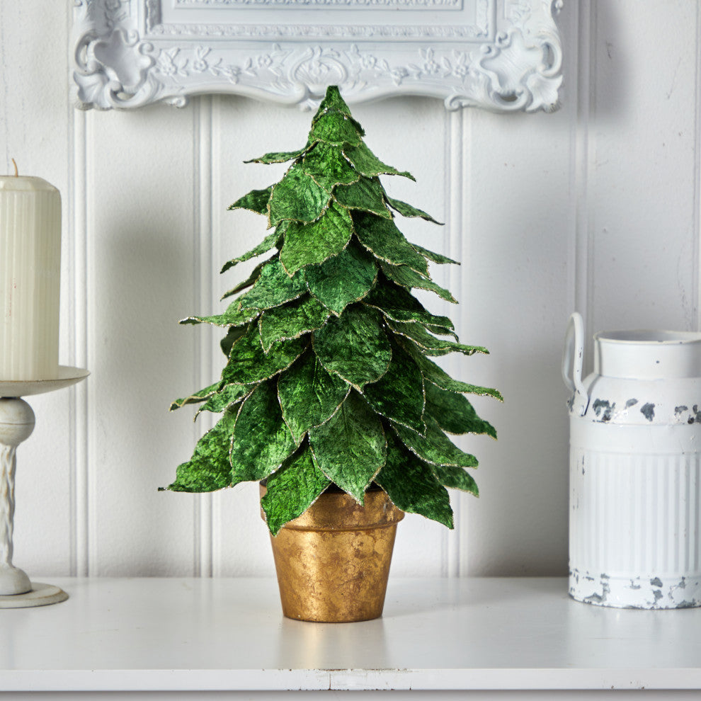 Nearly Natural T3379 16 Mini Velvet Christmas Artificial Tree in Golden Planter