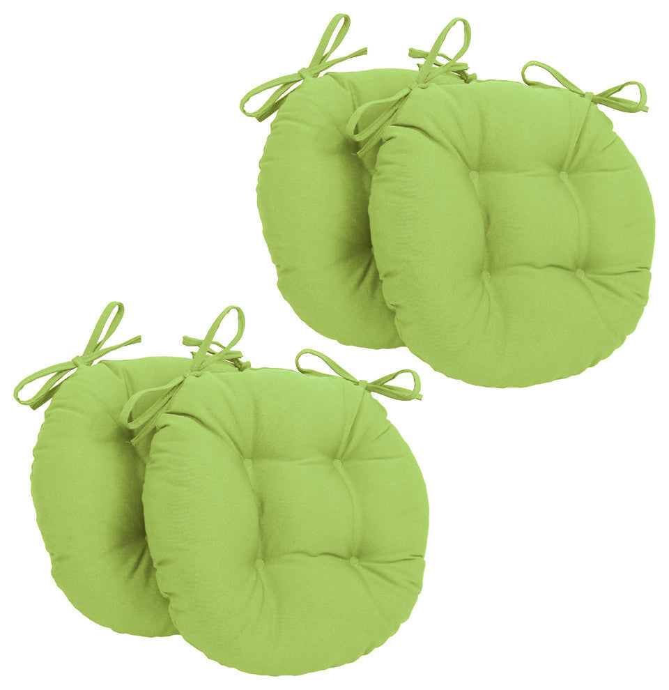 16" Solid Twill Round Tufted Chair Cushions, Set of 4, Mojito Lime