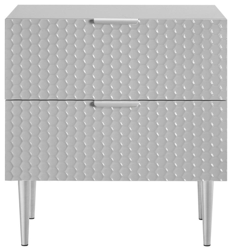 Inspired Home Kareena Table, 2 Drawers, Gray/Chrome