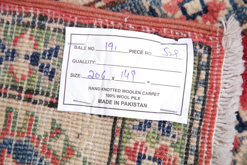 Pakistani Traditional Kazak Hand-Knotted Area Rug Oriental, Red, 6'9"X4'11"