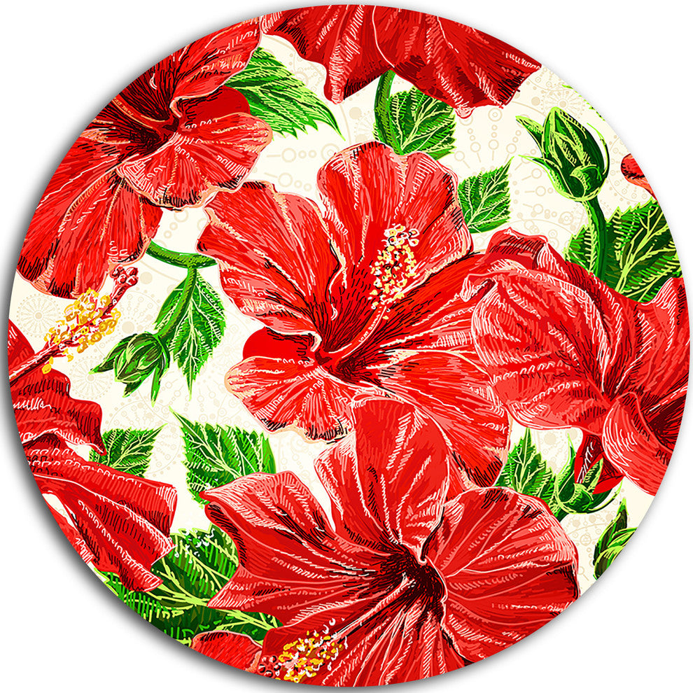 Seamless Hibiscus Flowers Pattern, Floral Disc Metal Wall Art, 38"