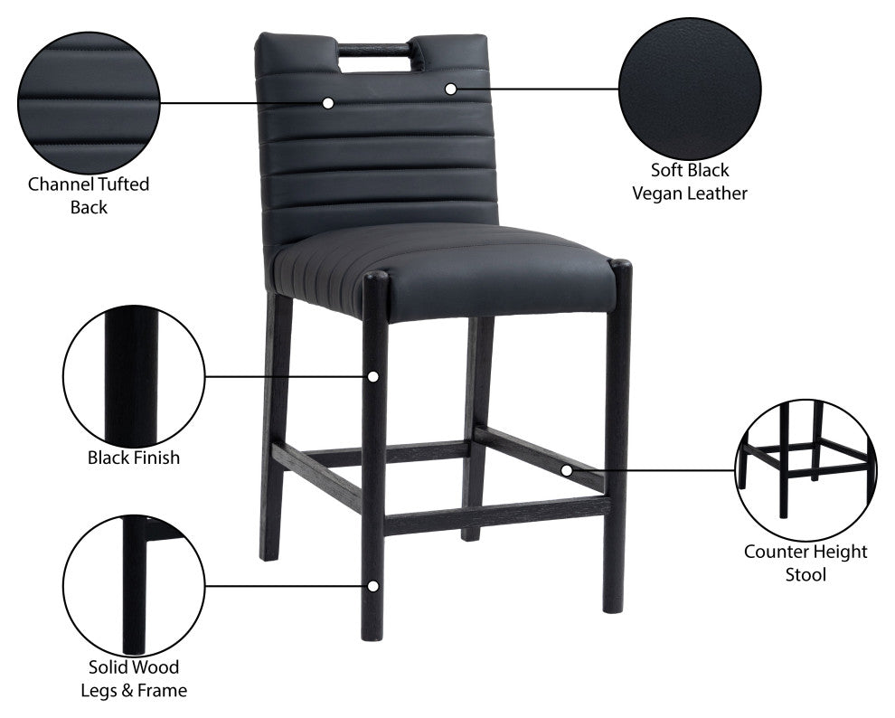 Aimee Upholstered Counter Stool, Black, Vegan Leather, Black Finish
