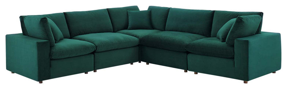 Commix Down Filled Overstuffed Performance Velvet 5-Piece Sectional, Green