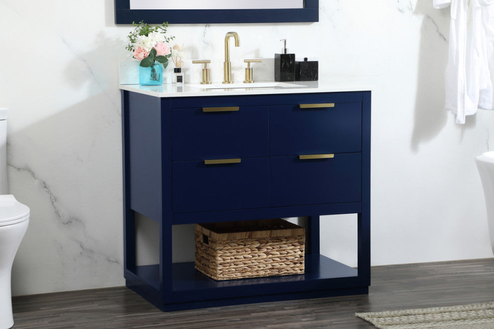 36" Single Bathroom Vanity, Blue, With Backsplash