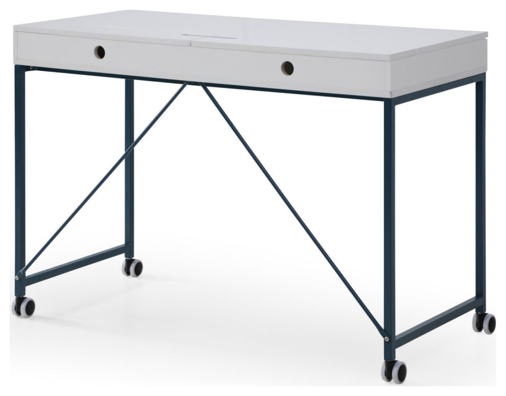 Loft Lyfe Ameera Desk, 2 Storage Drawers, White/Navy