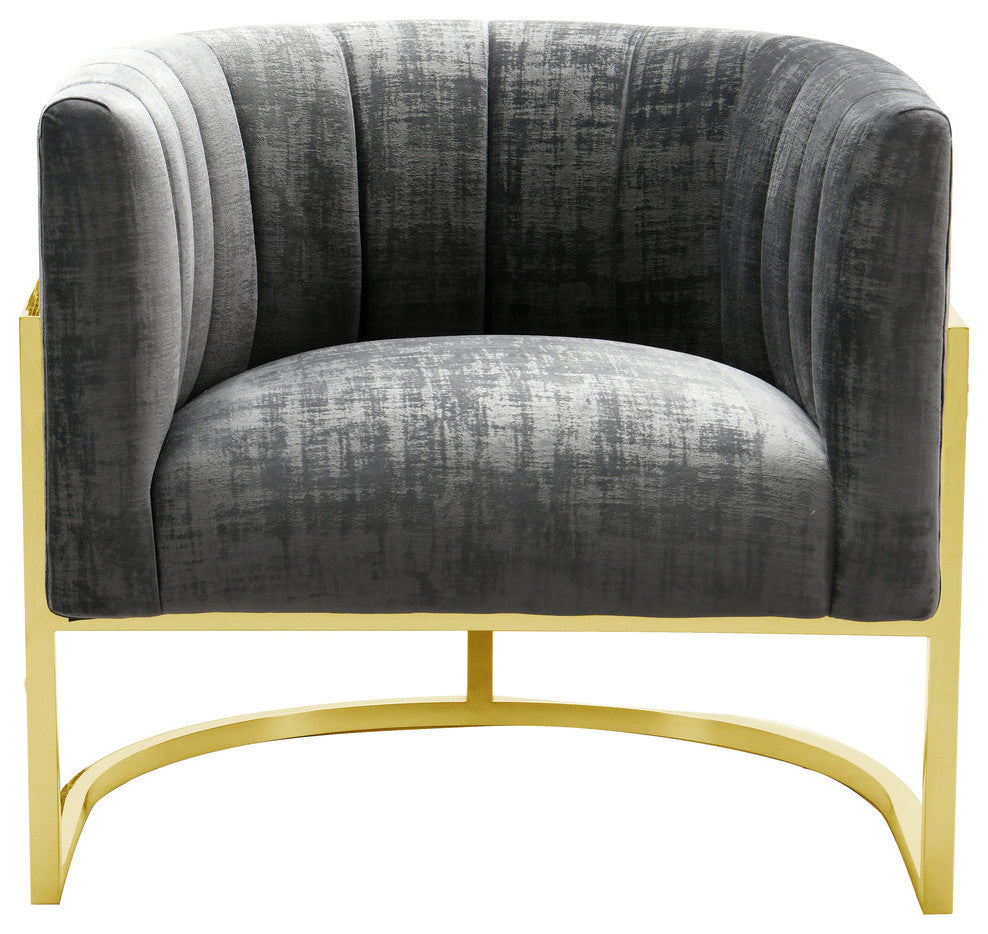 TOV Furniture Magnolia  Slub Grey Chair with Gold Base