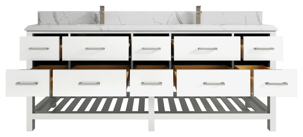Parker 84 Double Sink Bath Vanity in White 1.5" Calacatta Laza
