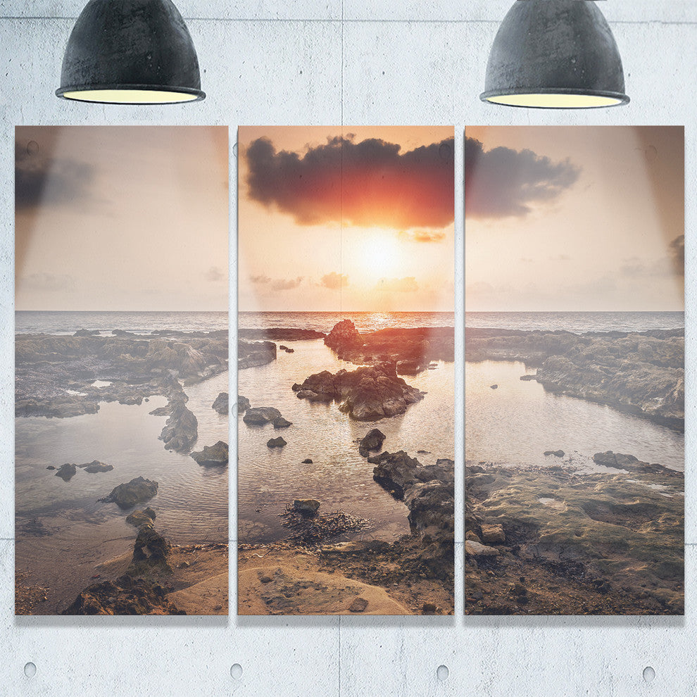 "Rocky Coastline Sunset Africa" Metal Wall Art, 3 Panels, 36"x28"