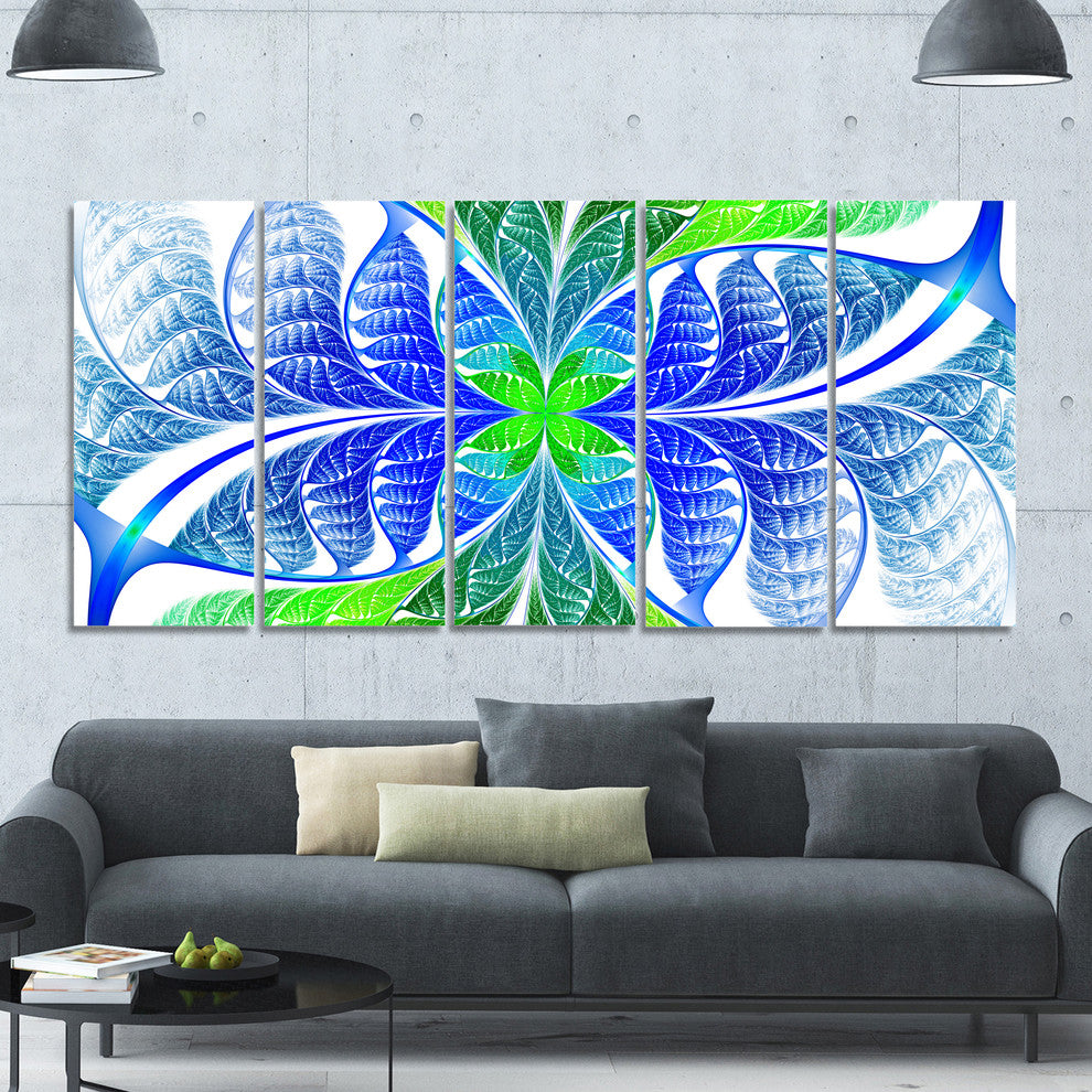 Green Blue Fractal Glass Texture, Abstract Canvas Art Print, 60"x28", 5 Panels