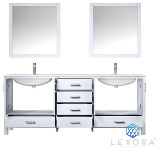 Jacques 80" Double Vanity Cabinet Carrara Marble Top Sinks, 30" Wall Mirrors