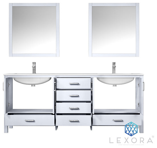 Jacques 80" Double Vanity Cabinet Carrara Marble Top Sinks, 30" Wall Mirrors