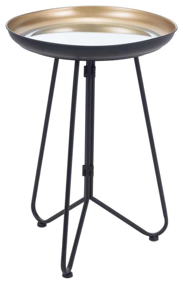 Sofa Side Table, Round, Glass, Steel Metal, Gold, Black, Lounge Hospitality