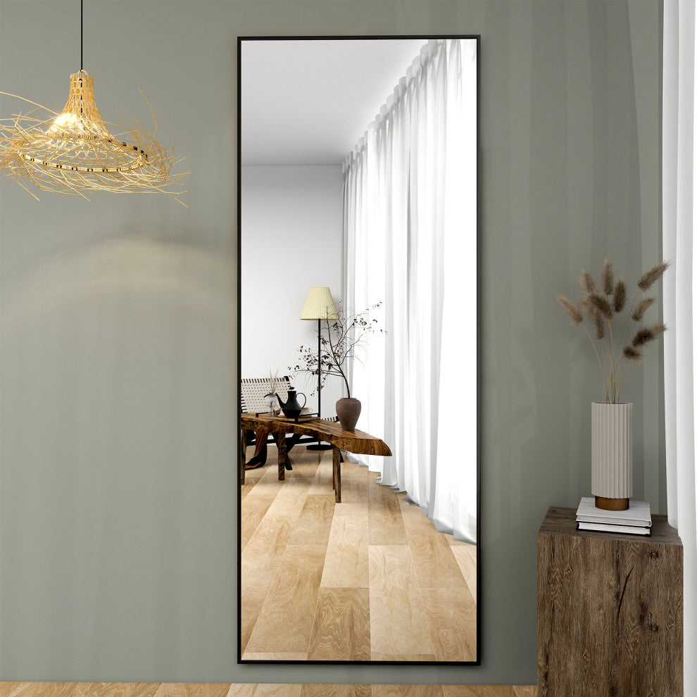 Easly Aluminum Alloy Framed Rectangular Floor Mirror, Black, 20x63