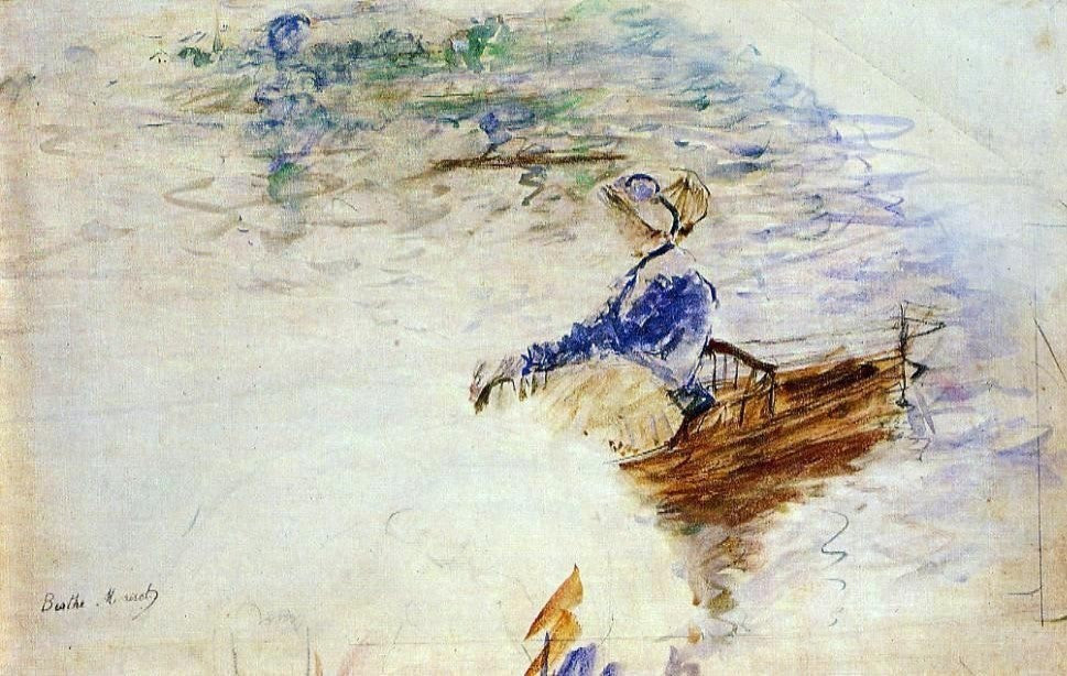 Berthe Morisot Young Woman in a Rowboat Eventail Gallery Wrapped Canvas Print