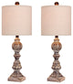 26" Distressed Balustrade Resin Table Lamps, Cottage Antique Brown, Set of 2