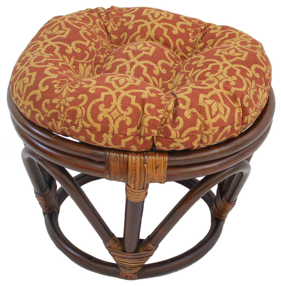 18" Round Spun Polyester Tufted Footstool Cushion, Vanya Paprika