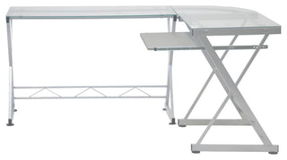 L-Shaped Tempered Glass Top Computer Desk -Clear