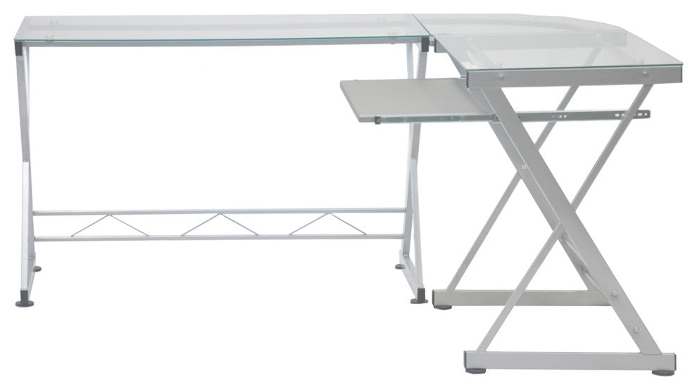 L-Shaped Tempered Glass Top Computer Desk -Clear