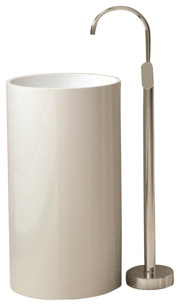 ADM Circular Freestanding Pedestal Sink, White, 18", Matte White