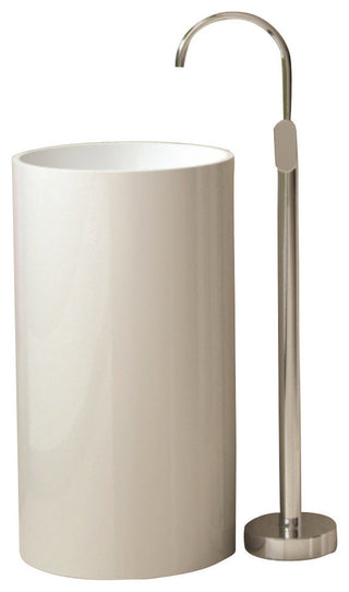 ADM Circular Freestanding Pedestal Sink, White, 18", Matte White