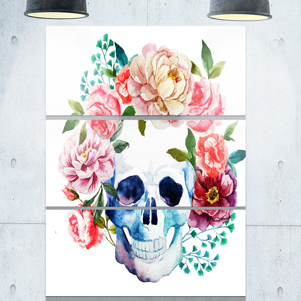 "Skull Bouquet Vector Art" Glossy Metal Wall Art, 3 Panels, 28"x36"