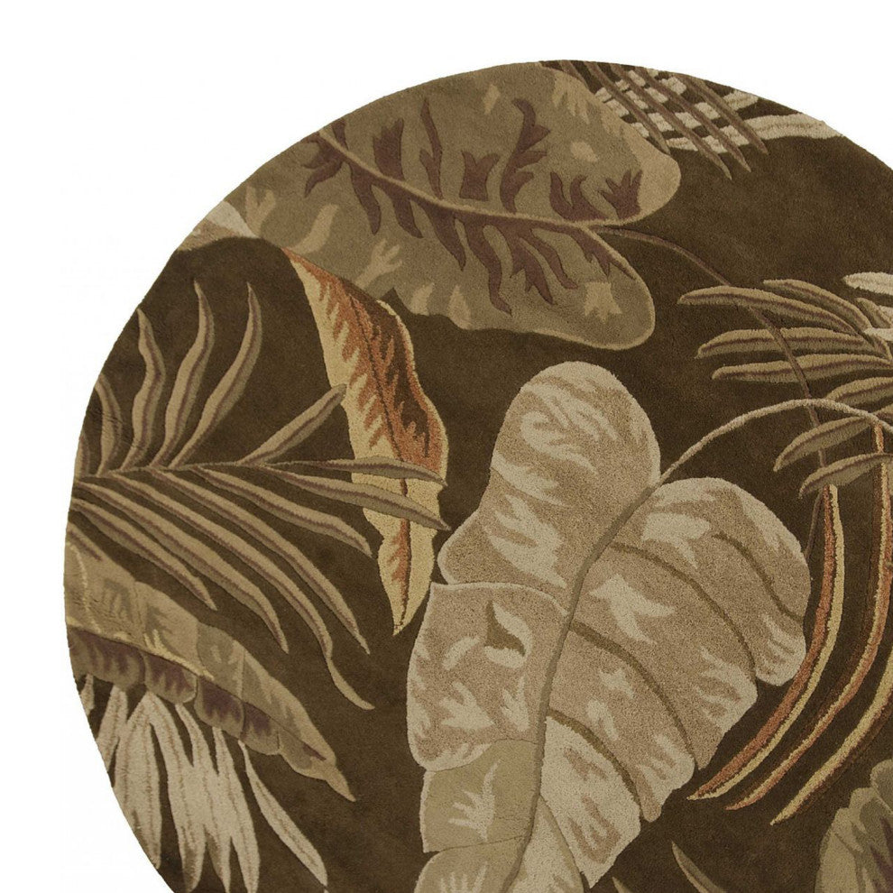 HomeRoots 7' Round Wool Mocha Area Rug