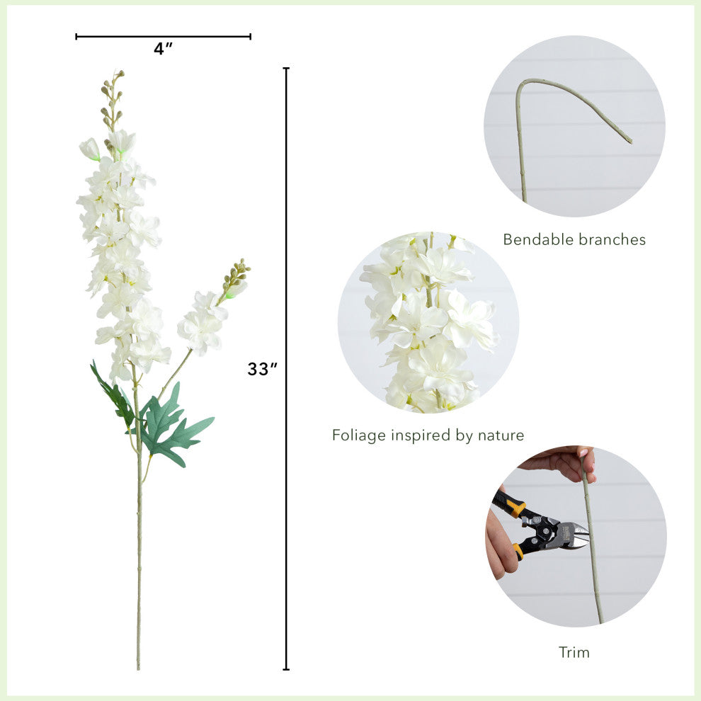 33" Artificial Delphinium Flower Stems, Set of 3