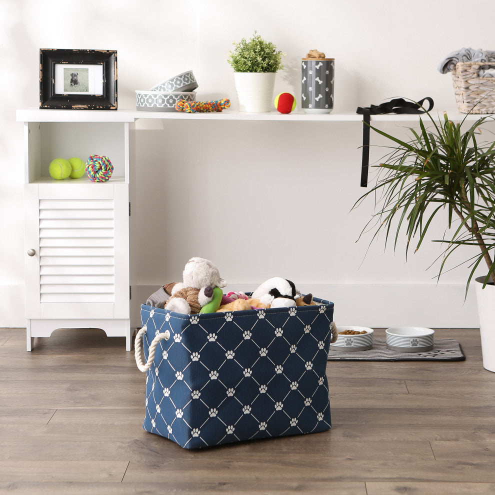 Polyester Pet Bin Trellis Paw Navy Rectangle Medium