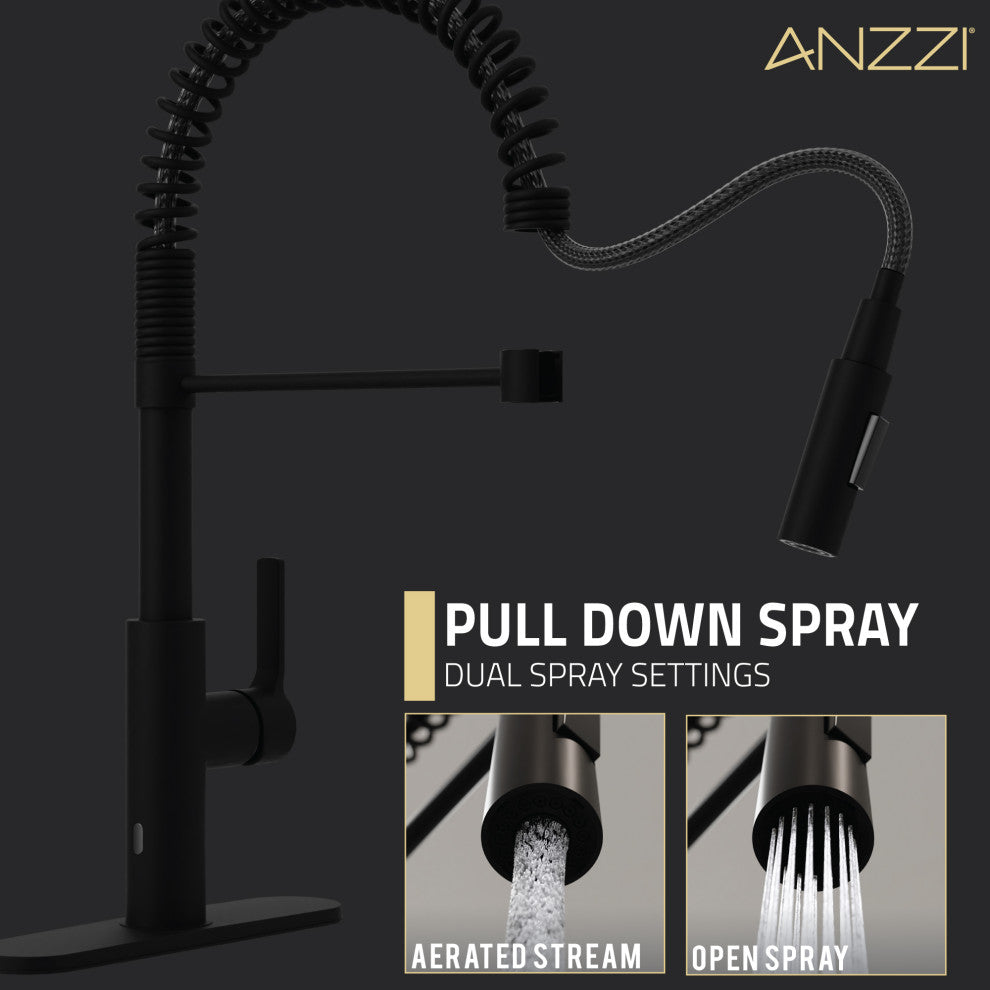 Touchless Pull-Down Faucet With Fan Sprayer, Matte Black