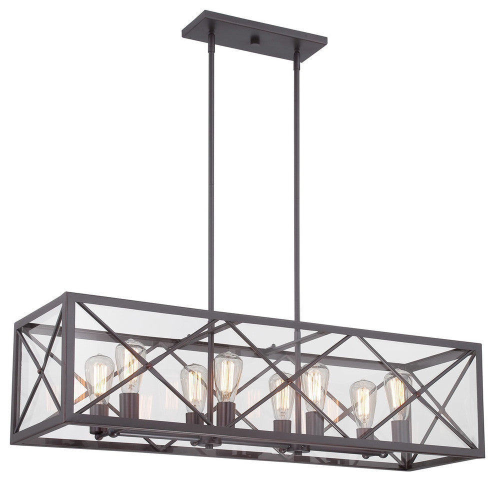 High Line 8-Light Linear Chandelier, Satin Bronze