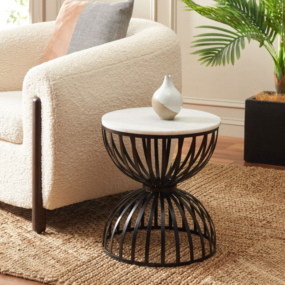 Safavieh Tissaia Round Accent Table, White Marble/Black