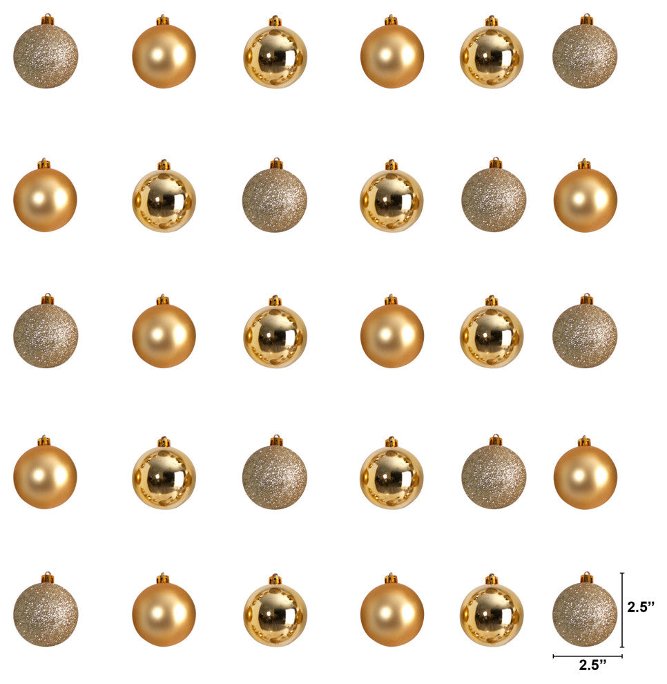 Holiday Xmas 30 Count 2.5" Shatterproof Ornament Set With Re-Useable Container