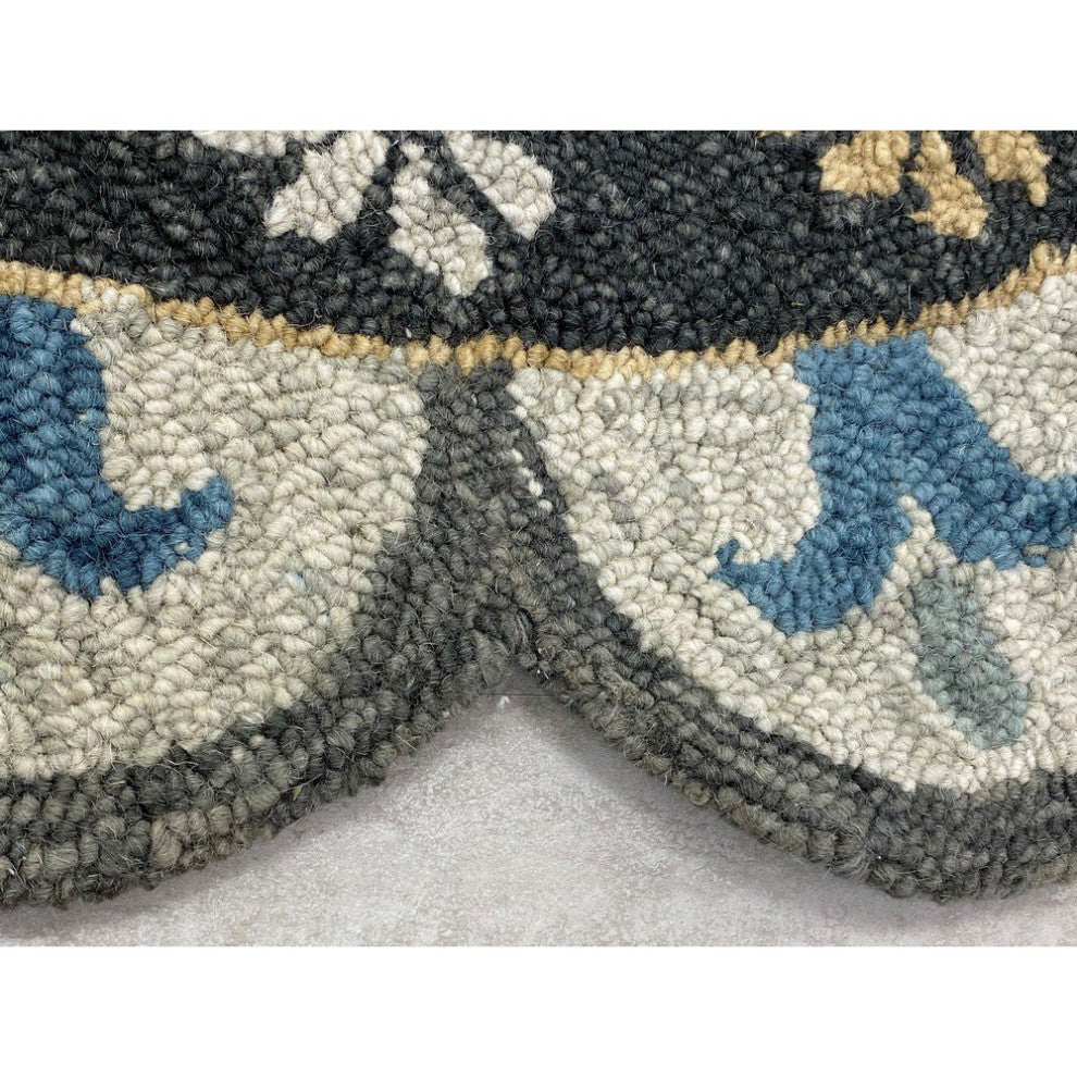 5" Round Gray Border Floral Medallion Area Rug