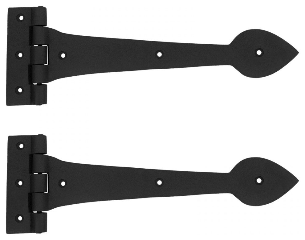 Large Black Wrought Iron Door Strap Hinge 12" L Heart Tip Design Pack of 2