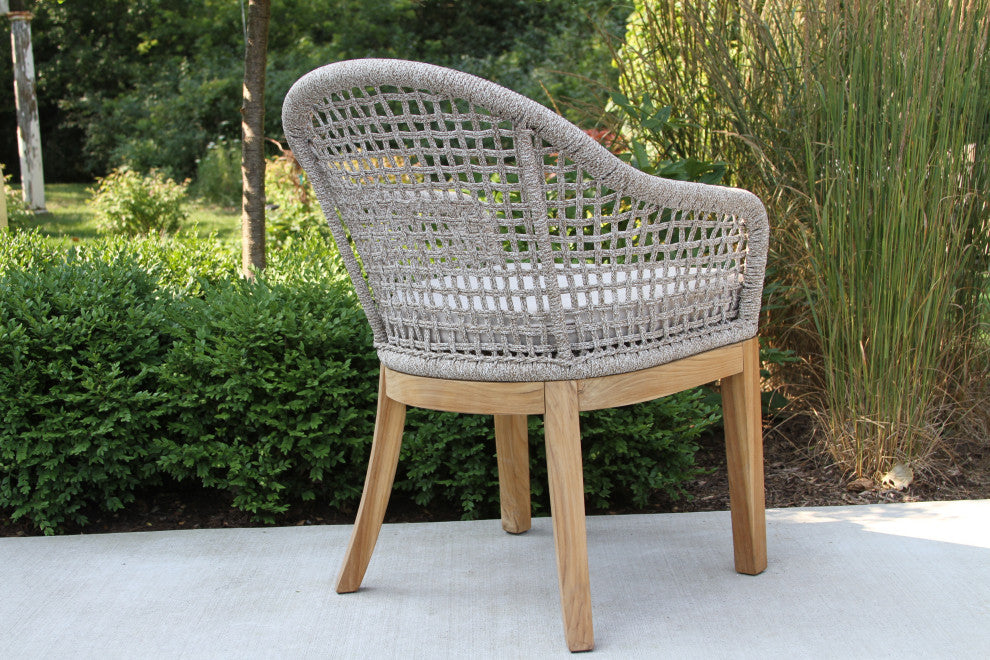 7-Piece Nautical Teak, Rope and Composite Round Dining Set With Sunbrella