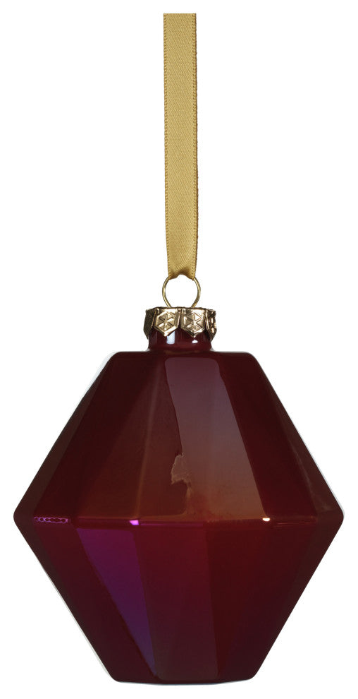 6-Piece Set Red Luster Faceted Glass Hanging Ornaments, Hexagon