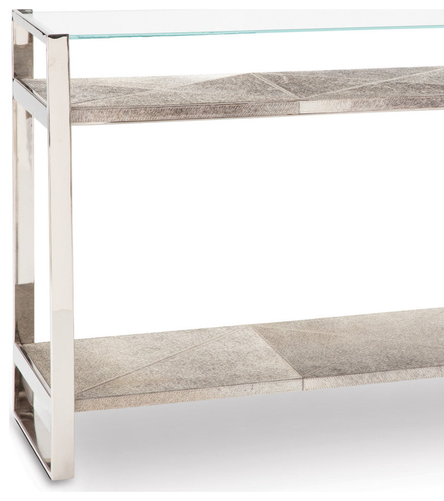 Andres Hair on Hide Console Large, Polished Nickel