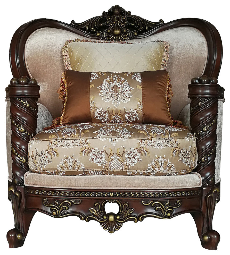 ACME Devayne Chair with 2 Pillows, Fabric and Dark Walnut